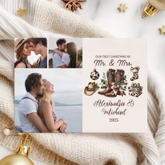 3 Photo Western First Christmas As Mrs and Mr シーズンカード