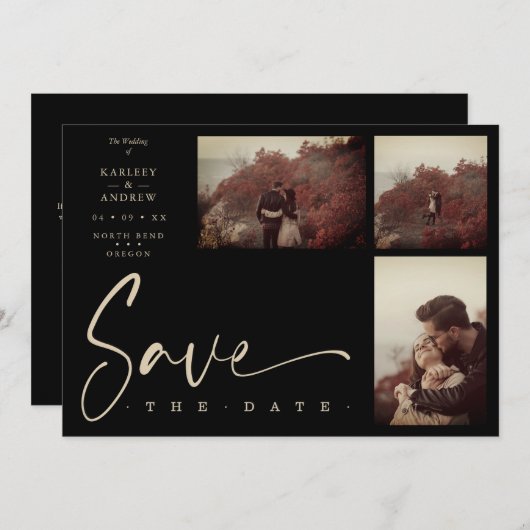 3 Photos Black Chic Trendy Collage Wedding Covid19 (正面/裏面)