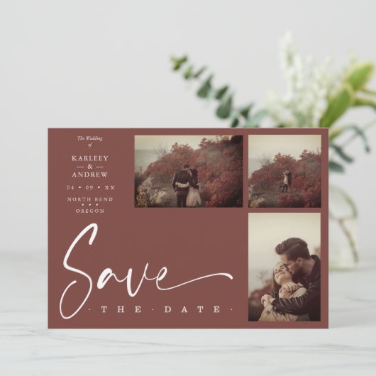 3 Photos Brown Chic Trendy Collage Wedding Covid19 (スタンド正面)