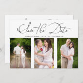 3 Photos Collage Engaged Chic Minimalist Wedding セーブザデート (正面/裏面)