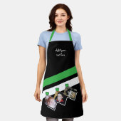 3 photos custom text black green エプロン (着用した状態)