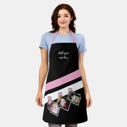 3 photos custom text black pink エプロン (着用した状態)