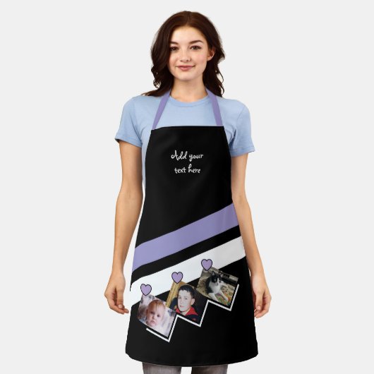 3 photos custom text black purple エプロン (着用した状態)