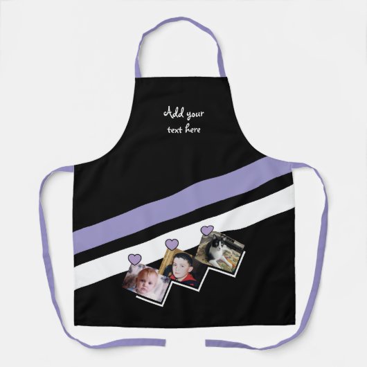 3 photos custom text black purple エプロン (正面)