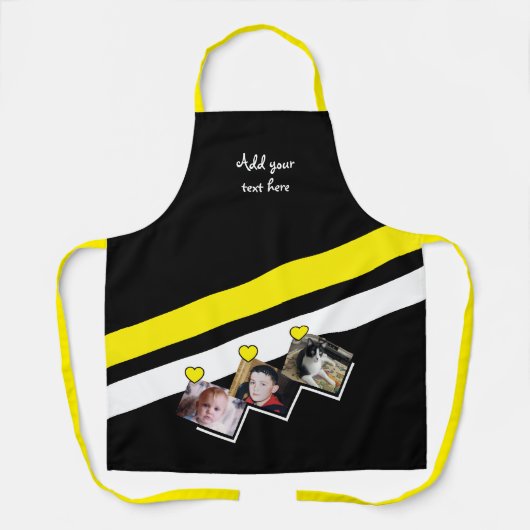 3 photos custom text black yellow エプロン (正面)