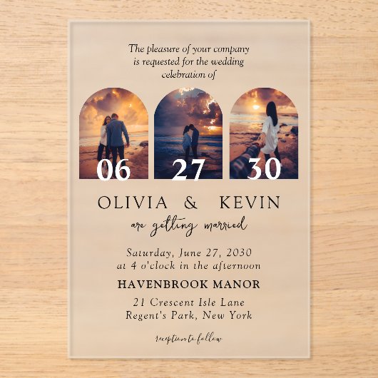 3 Photos Elegant Classic Wedding アクリル招待状 (正面)