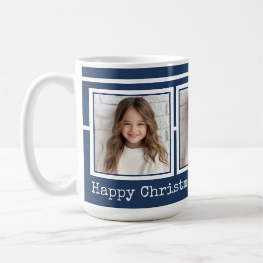 3 Photos, Long Message, Dark Blue Modern P31 コーヒーマグカップ (左)