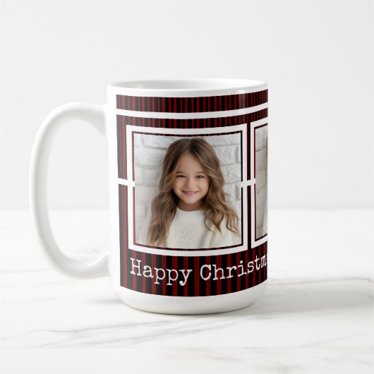 3 Photos, Long Message, Red Black Modern P31 コーヒーマグカップ (左)