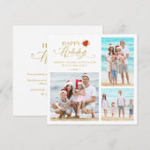 3 Photos Poinsettias Whimsical Happy Holidays シーズンカード (正面/裏面)