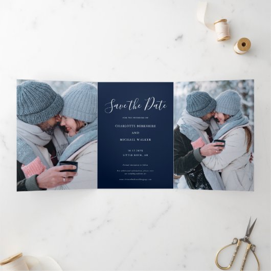 3 Photos Script Wedding Save the Date 三つ折り案内状 (内部)