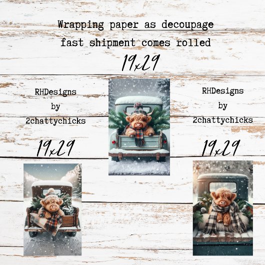 3 Piece Wrapping Paper Decoupage Highland Cow ラッピングペーパーシート