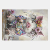 3 Piggies Tea Time Party Decoupage Wrapping Paper ラッピングペーパーシート (正面3)