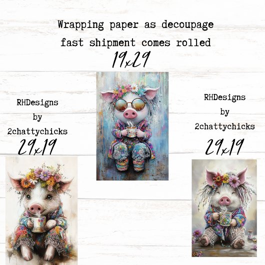 3 Piggies Tea Time Party Decoupage Wrapping Paper ラッピングペーパーシート