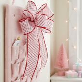3" Pink and Red Candy Cane Pinstripe Xmas Pattern グログランリボン