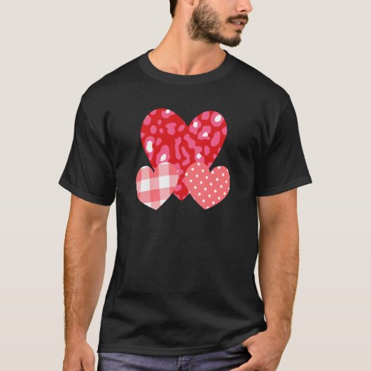 3 Pink Hearts Love Leopard Plaid Polka Dots Valent Tシャツ (正面)