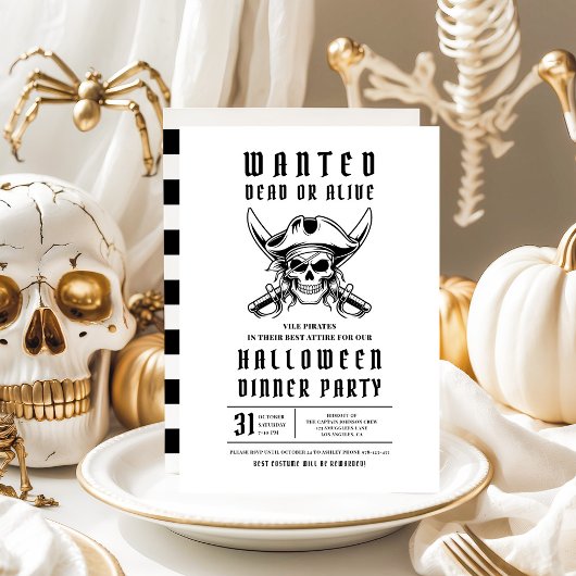 3 Pirate Skull Halloween Dinner Party  招待状