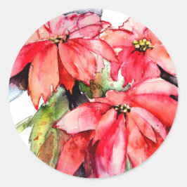 3 Poinsettiasクリスマスステッカー ラウンドシール
