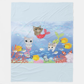 3 Purrmaids フリースブランケット