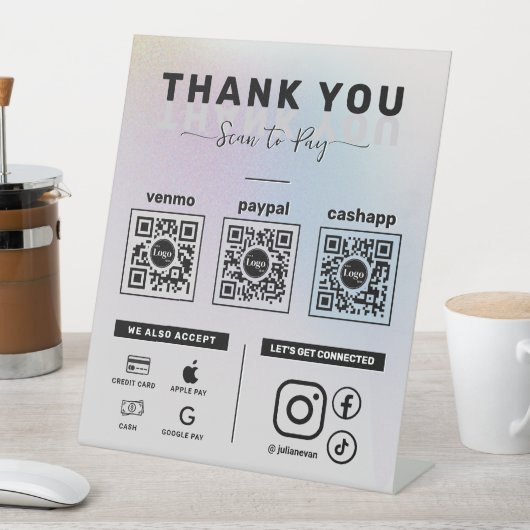 3 QRコードを支払う銀ホログラフィックスキャンありがとう 台座サイン (インサイチュ)