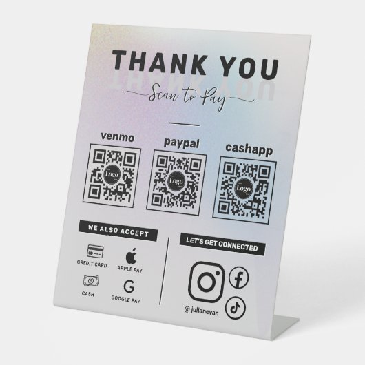 3 QRコードを支払う銀ホログラフィックスキャンありがとう 台座サイン (正面)