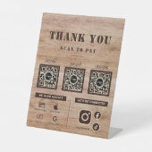 3 QRコード素朴を支払う木目スキャンありがとう 台座サイン (正面)