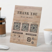 3 QRコード素朴を支払う木目スキャンありがとう 台座サイン (インサイチュ)