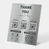 3 QRモダンコードを支払う光沢のある金属スキャンありがとう 台座サイン (正面)