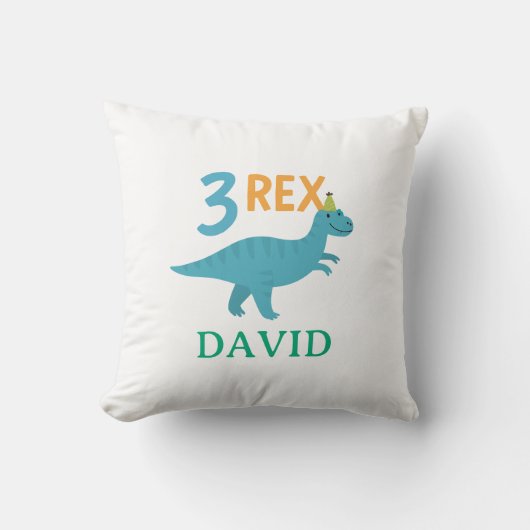 3 Rex 恐竜の誕生日デザイン クッション (正面)