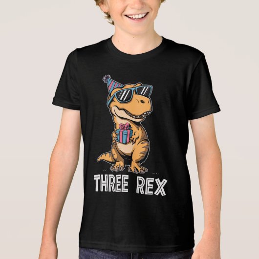 3 Rex Dinosaur 3rd Birthday Boy Girl Three Rex トライブレンドＴシャツ (正面)