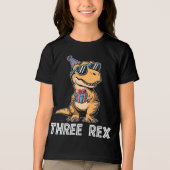 3 Rex Dinosaur 3rd Birthday Boy Girl Three Rex トライブレンドＴシャツ (正面)