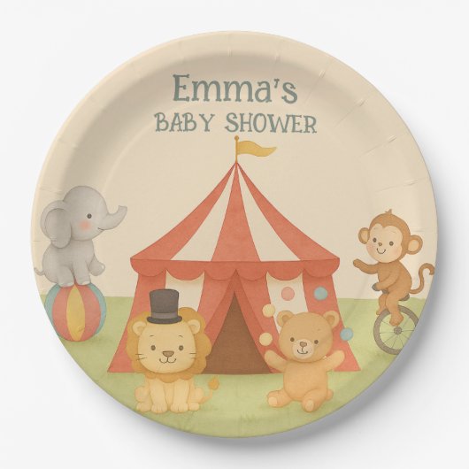 3 Ring Circus Baby Shower ペーパープレート (正面)