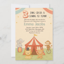 3 Ring Circus Triplet Baby Shower Invitation 招待状