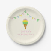 3 Scoops of Fun 3歳の誕生日 アイスクリームパーティー ペーパープレート (正面)