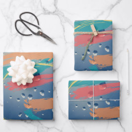 3-set Raindrop Effect Brushstroke Wrapping Paper ラッピングペーパーシート