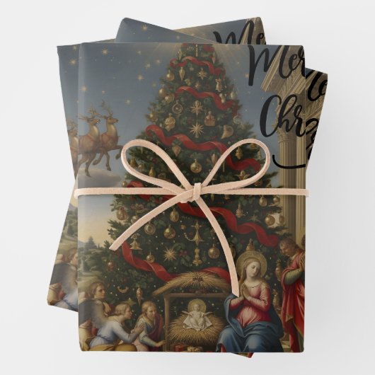 3-Sheet Nativity Santa Christmas Gift Wrap ラッピングペーパーシート (インサイチュ)