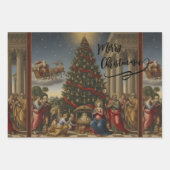 3-Sheet Nativity Santa Christmas Gift Wrap ラッピングペーパーシート (正面)