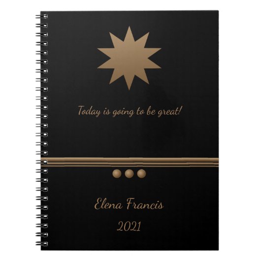 3 Sphere Brushed金ゴールドブラックプロフェッショナルノートブック ノートブック (正面)