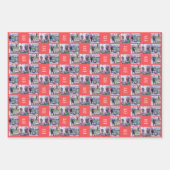 3 Squareフォトコラージュと文字 – 青い緑 ラッピングペーパーシート (正面3)