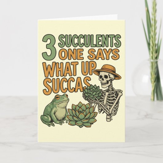 3 Succulents One Says Funny Gardening Frog Retro カード (正面)
