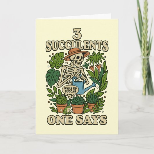 3 Succulents One Says Funny Gardening Frog Retro カード (正面)