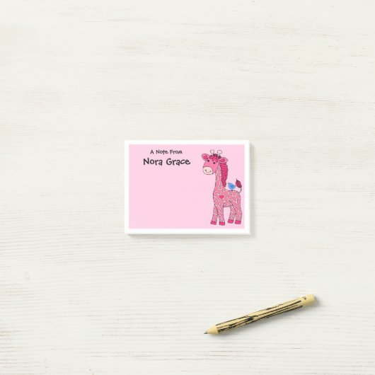 3"x4"ポストイットノートPINK GIRAFFE名前をカスタムする ポストイット (デスク上)