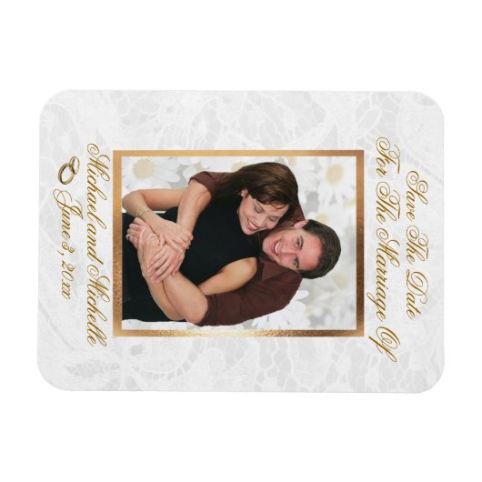 3"x4"結婚式の日付を保存するフォトマグネット マグネット (横)