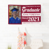 3' x 5'の赤と白のおめでとうを写真付きで卒業 横断幕 (インサイチュ)