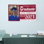 3' x 5'の赤と白のおめでとうを写真付きで卒業 横断幕 (トレードショー)