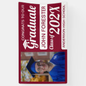 3' x 5'の赤と白のおめでとうを写真付きで卒業 横断幕 (縦)