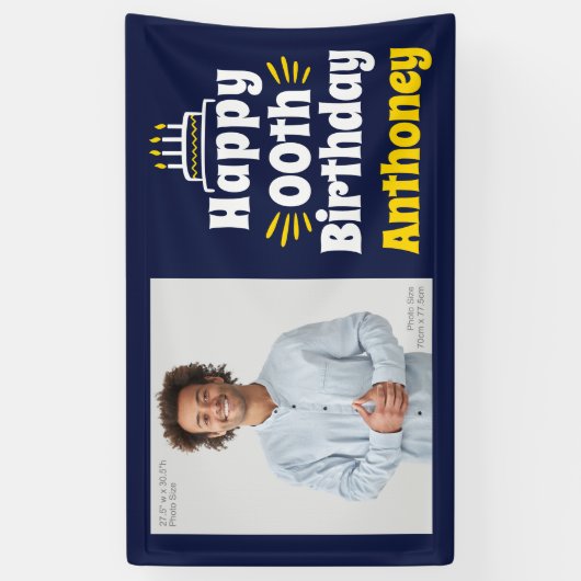 3' x 5'ハッピーバースデー任意の年フォトバナー 横断幕 (縦)
