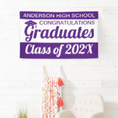 3' x 5'紫と白の卒業生 横断幕 (インサイチュ)