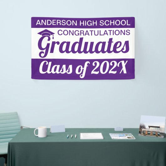 3' x 5'紫と白の卒業生 横断幕 (トレードショー)