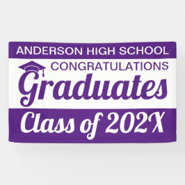 3' x 5'紫と白の卒業生 横断幕