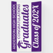 3' x 5'紫と白の卒業生 横断幕 (縦)